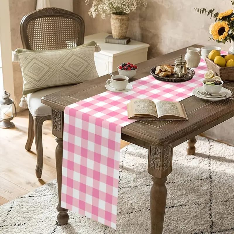 Pink Buffalo Plaid Table Runner - Light Pink, 13x72 Inch, Seasonal Valentine's Day & Spring Decor
