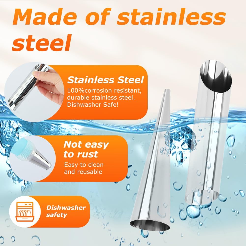 Skiennix 35-Piece Baking Mold Set - Stainless Steel Cannoli Forms & Puff Nozzle Tip for Cream Horns