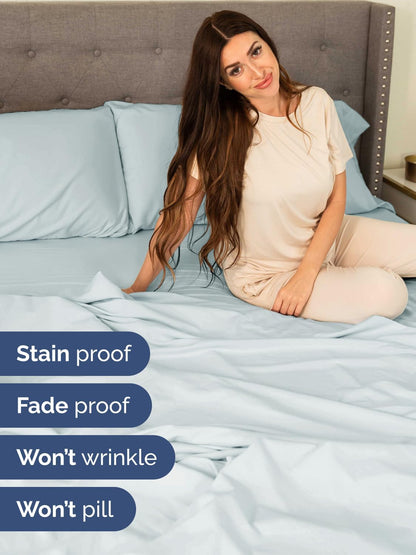 Skiennix Extra Deep Full Sheet Set - 6 Piece Breathable Cooling Bedding - Soft Wrinkle-Free Ice Blue