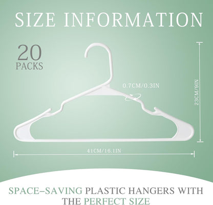 Skiennix 20-Pack White Plastic Clothes Hangers - Durable Space-Saving Design for Coats, Shirts & Dresses