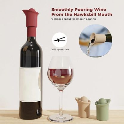 2 Pack 2 in 1 Silicone Wine Bottle Stoppers & Pourers, Upgraded Reusable Wine Preserver, Champagne Stoppers with Vacuum, Ideal Gift Accessory for Wine Lovers (Black&Red)