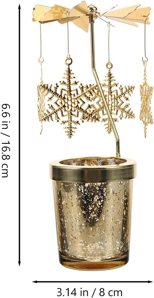 Holibanna Rotating Candlestick | Christmas Carousel Tea Light Holder - Gold, 2PCS Snowflake Design