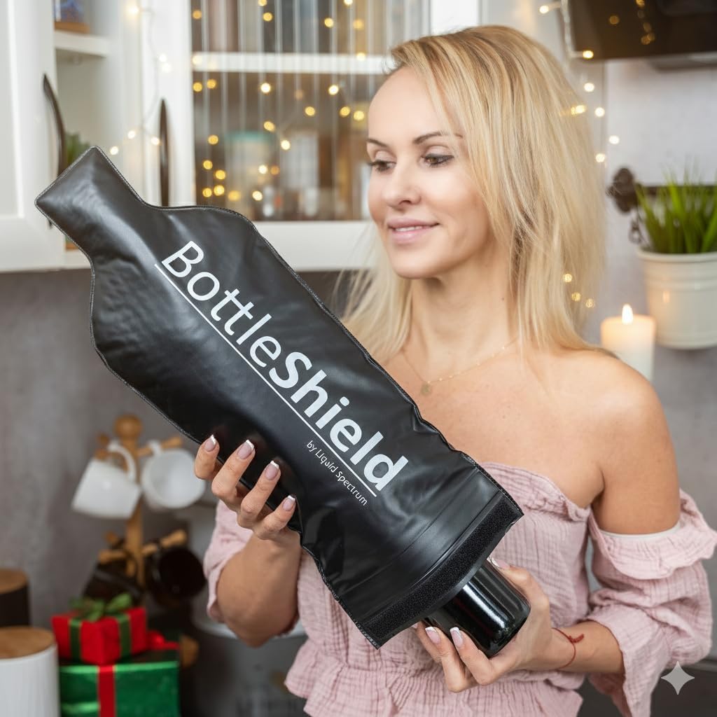 Reusable Wine Protector Travel Bag by Bottle Shield (6-pack) - Bubble Cushioning Wrap Suit - Unbreakable Bottle Sleeve, Leak Proof - Wine Tote Bags Accessory for Suitcase Luggage, Black