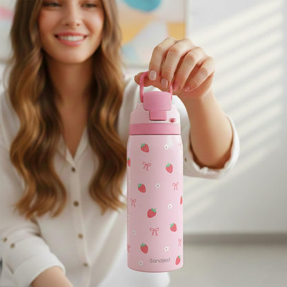 Skiennix Insulated Stainless Steel Water Bottle - 32oz | Strawberry Design for Sports & Travel, Perfect Gift for Women & Teens