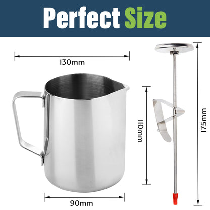 Stainless Steel Milk Frothing Pitcher With Thermometer for Steaming Milk - Ideal Milk Thermometer and 20oz Milk Jug for Making Barista Style Coffee Barista Pitcher Tools and Equipment