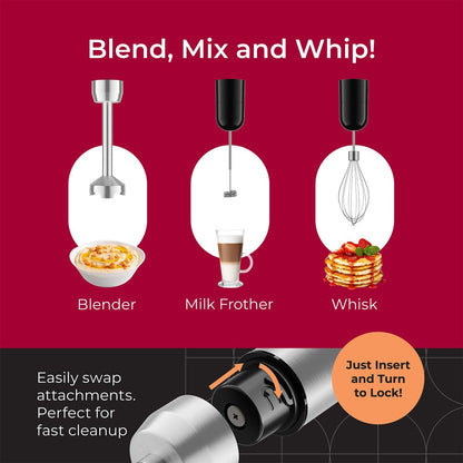 MuellerLiving Ultra-Stick Immersion Hand Blender - 500W Heavy Duty Motor, 8-Speed Turbo, Includes Whisk & Milk Frother