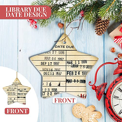 Star Library Due Date Card Ornament - Set of 5 Book Club Gifts with Velvet Pouches