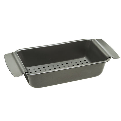 Ecolution Bakeins Healthy Meat Loaf Pan Set – Loaf Pan and Perforated Tray – PFOA, BPA, and PTFE Free Non-Stick Coating – Heavy Duty Carbon Steel – Dishwasher Safe – Gray – 9” x 4.875” x 2.5”