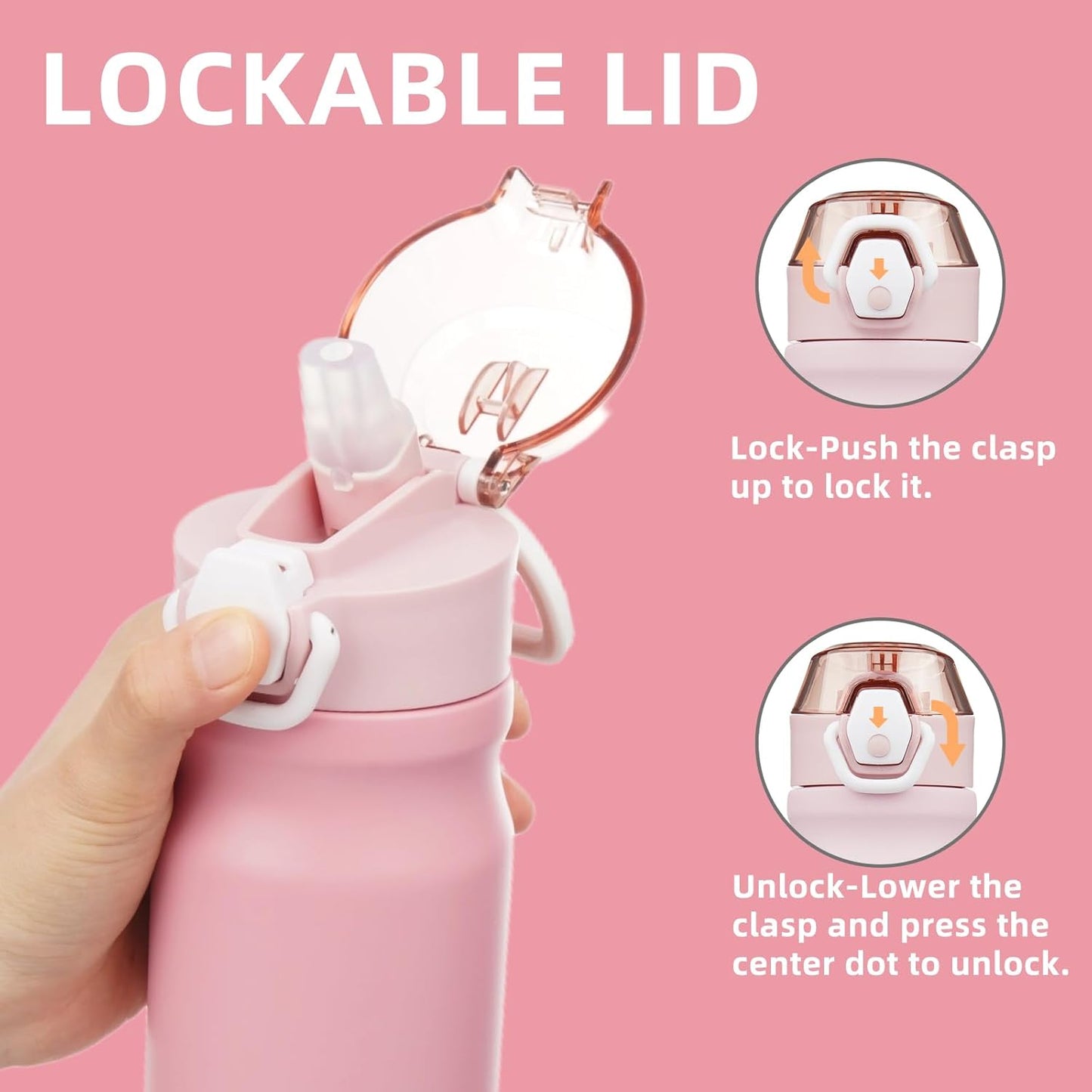 Skiennix Insulated Water Bottle - 18 oz Stainless Steel Flask with Straw & Carry Loop | Pink