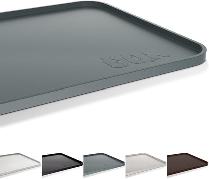 Silicone Dog Food Mat - Waterproof Anti-Slip Feeding Mat with Raised Edge | 24" x 16" Gray