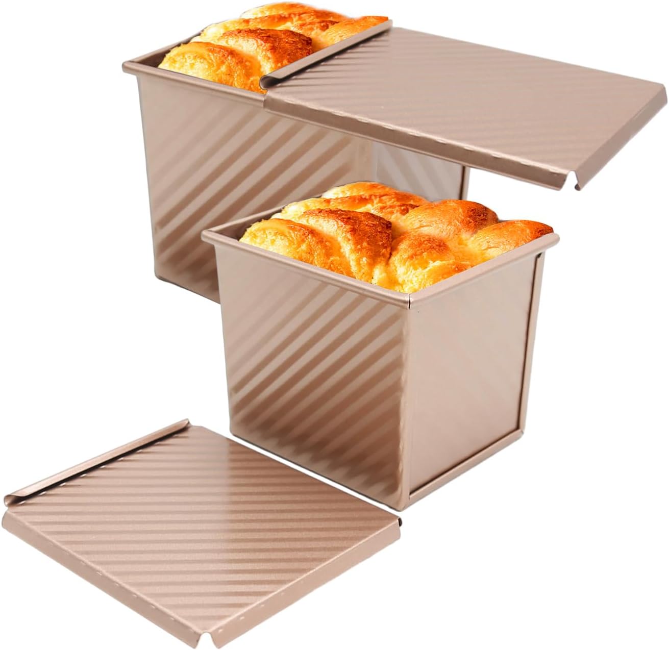 Saihisday Nonstick Square Loaf Pan Set - Mini Toast Box with Lid, 4.53 x 3.94 x 4.33 Inch | Perfect Baking Gift for Bread Lovers