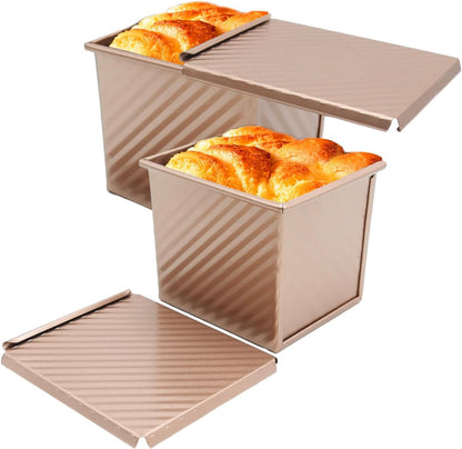 Saihisday Nonstick Square Loaf Pan Set - Mini Toast Box with Lid, 4.53 x 3.94 x 4.33 Inch | Perfect Baking Gift for Bread Lovers