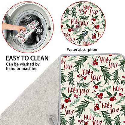 Christmas Absorbent Dish Drying Mat 18x24 Inches Holiday Kitchen Decor