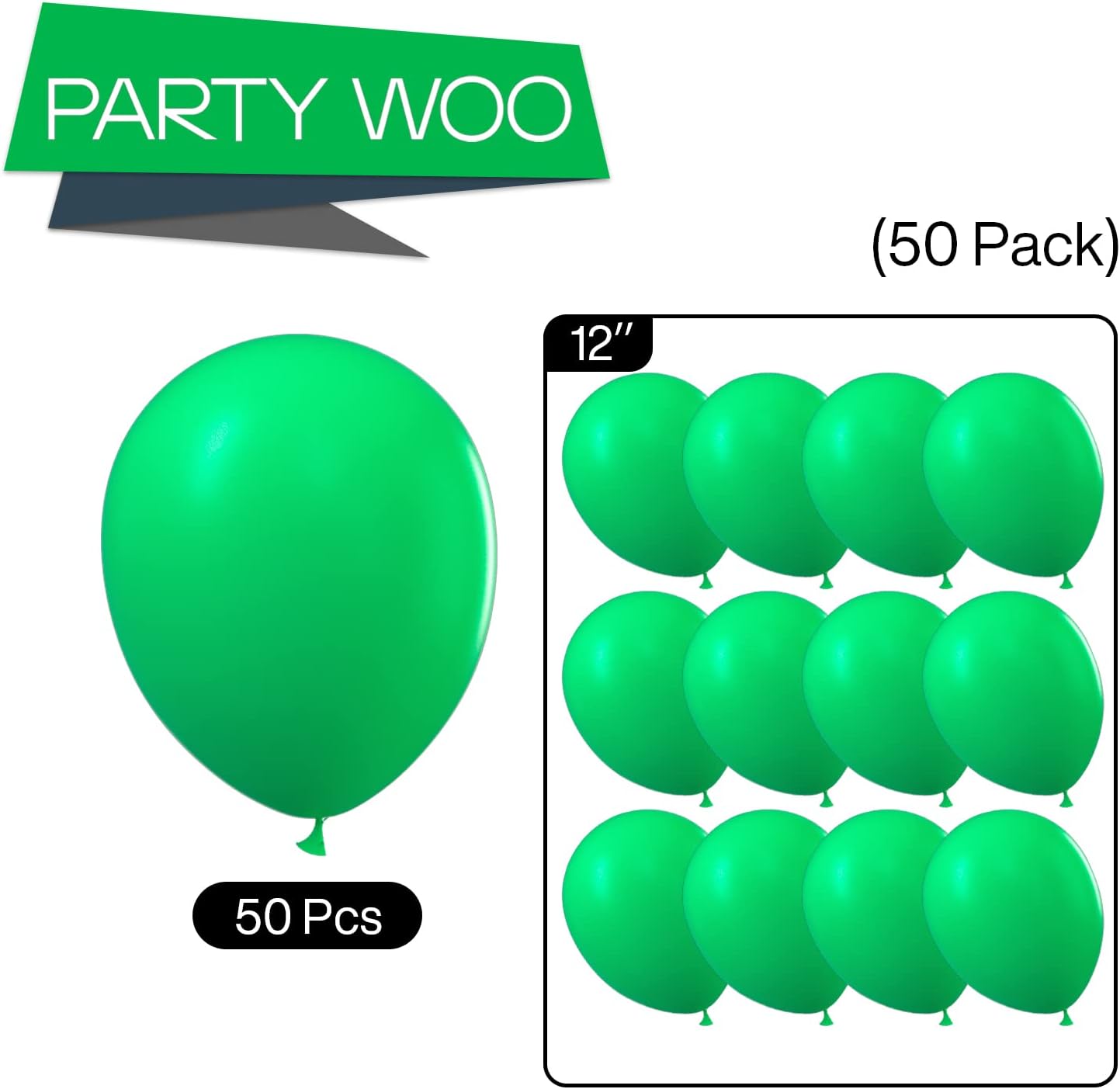 PartyWoo Green Balloons - 50 Pcs 12 Inch Matte Latex Helium Balloons for Weddings & Celebrations