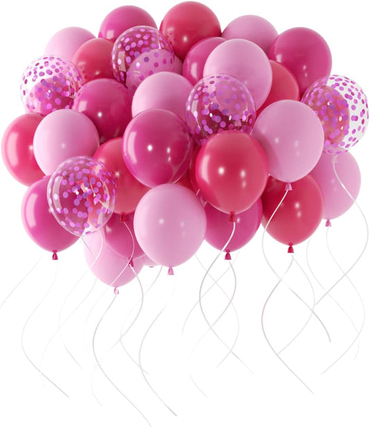 Skiennix Pink Balloons Set - 66pcs 12 Inch Hot Pastel Pink Confetti Latex Balloons for Birthday & Baby Shower Decorations