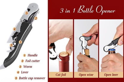 Professional Waiter Corkscrew Wine Openers Set, Heavy Duty Stainless Steel Hinges Wine Key for Restaurant Waiters, Sommelier, Bartenders