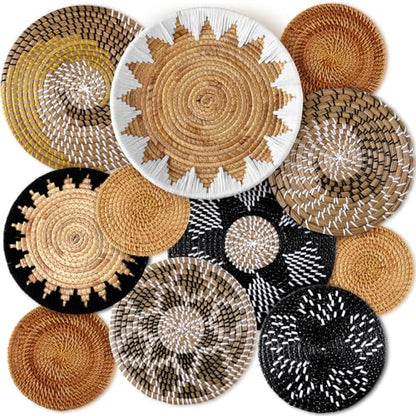 11 Pcs Boho Woven Wall Basket Decor Handmade Rustic Wall Art Set - Stylish
