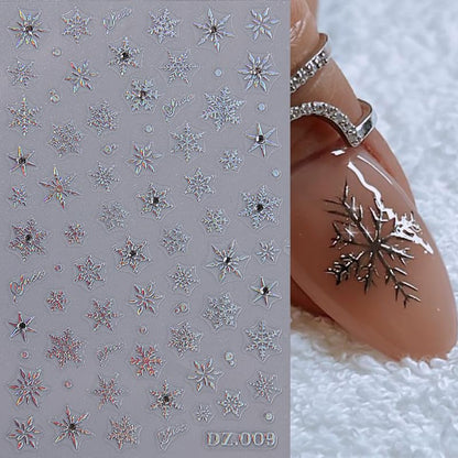Christmas Nail Stickers Set A - Silver Snowflake & Reindeer 3D Decals for DIY Manicure