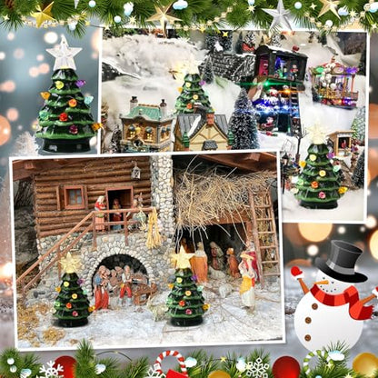 Mini Ceramic Christmas Tree Set - Prelit Green with Star, 4 Inches, 6 Pack