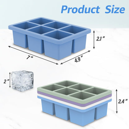 mossime Silicone Ice Cube Tray: 4pack Square Whiskey Large Ice Cube Molds - Old Fashioned Ice Cube Trays with Lid - 2inch Easy Release Big Freezer Mold for Cocktail Baby Food Soup & Juice