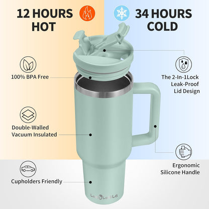 Skiennix 40oz Tumbler - Double Wall Vacuum Insulated Stainless Steel Water Bottle | Blue Haze, Leak-Proof Lid & Straw