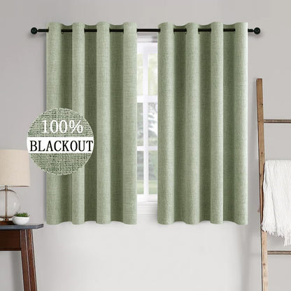 MIULEE Blackout Curtains - 100% Thermal Insulated Linen Texture Drapes | Sage Green, 52x54 Inch (2 Panels)