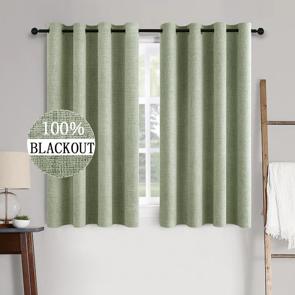 MIULEE Blackout Curtains - 100% Thermal Insulated Linen Texture Drapes | Sage Green, 52x45 Inch (2 Panels)