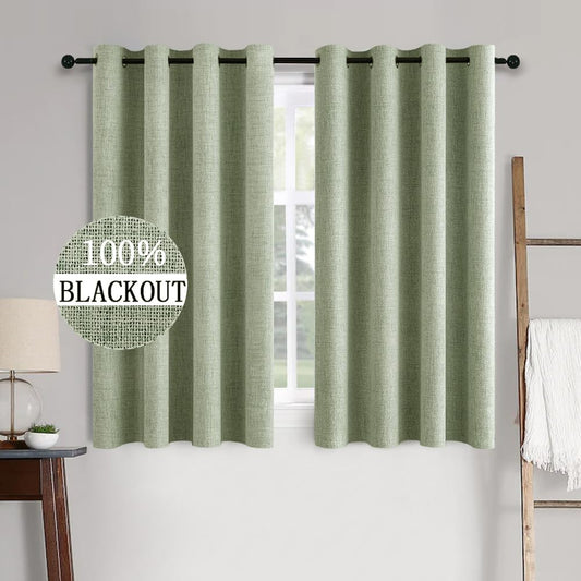 MIULEE Blackout Curtains - 100% Thermal Insulated Linen Texture Drapes | Sage Green, 52x45 Inch (2 Panels)