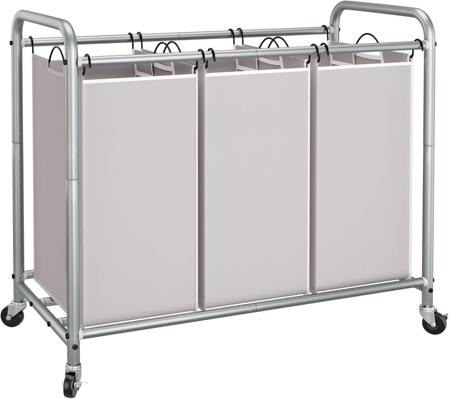 Storage Maniac 3-Section Laundry Sorter - 35.6 Gal Hamper Cart with Lockable Wheels & Removable Bags | Gray