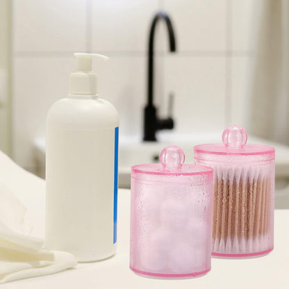 Tbestmax Qtip Holder - Stylish Pink Bathroom Canisters for Cotton Ball & Swab Storage | 10-Ounce 2-Pack
