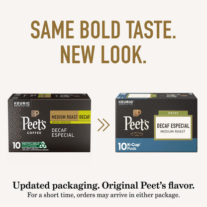 Peet's Coffee Medium Roast Decaf K-Cup Pods - Decaffeinated Arabica Coffee, 60 Count (6 Boxes of 10 Pods)