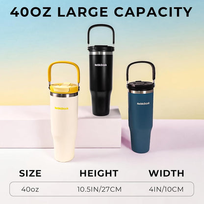 Skiennix 40 Oz Insulated Stainless Steel Water Bottle - 2-in-1 Straw & Spout Lid, Leak-Proof, Blue