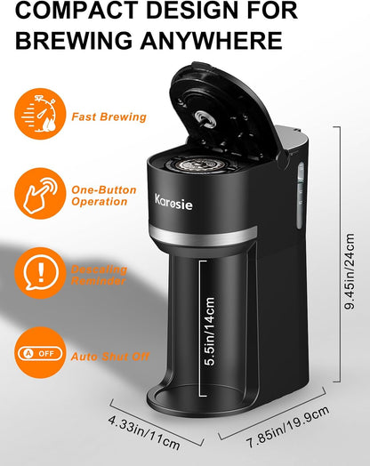 Skiennix Single Serve Coffee Maker - Fast Brew for K-Cup & Ground Coffee | 6-12 oz Sizes, Black