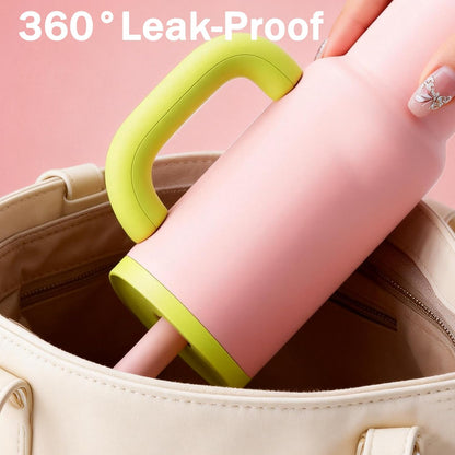 Skiennix 40oz Insulated Tumbler - Leakproof Stainless Steel Travel Mug with Handle & Straw | Hot Pink