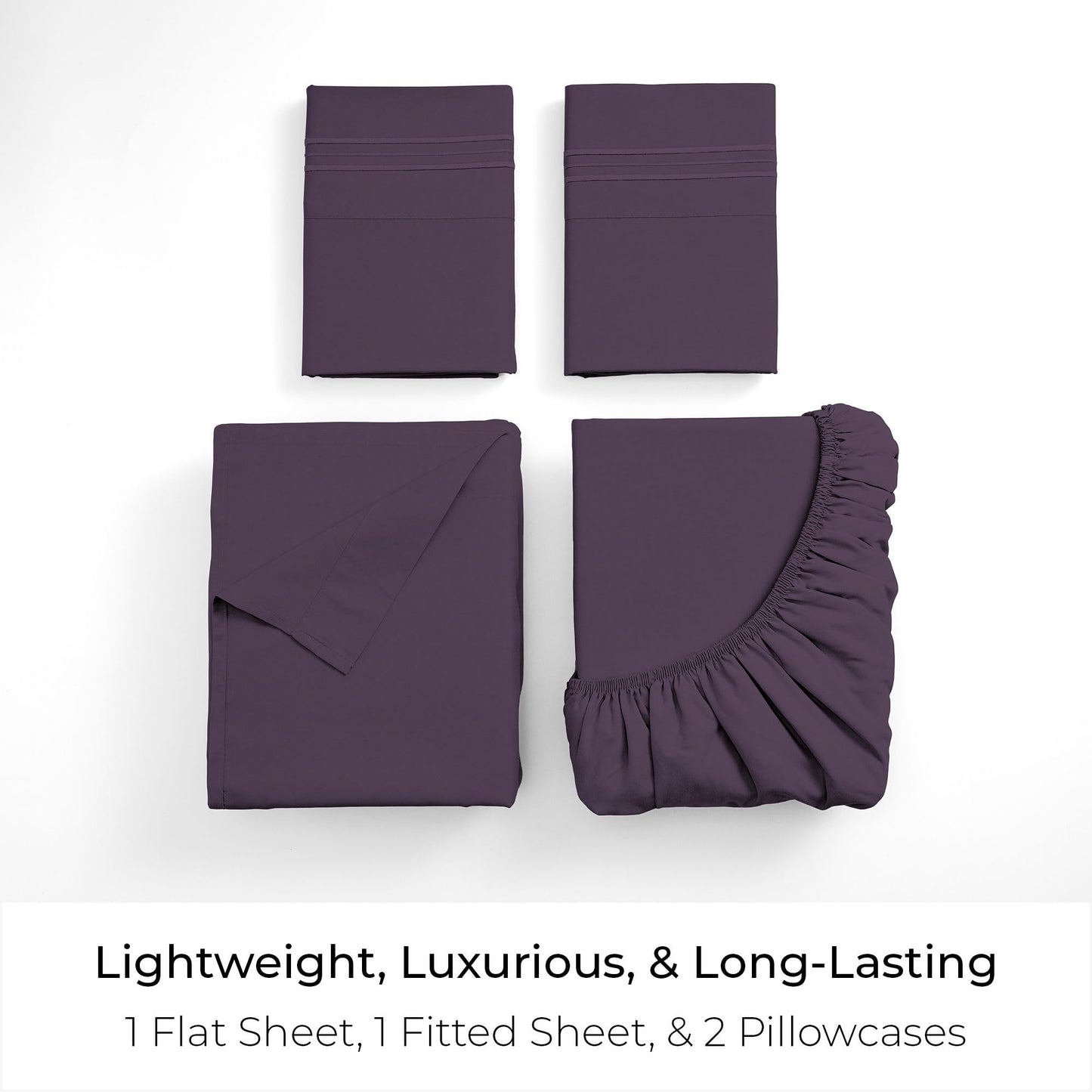 Mellanni Full Sheets Set - 4 PC Iconic Collection Bedding - Hotel Luxury, Extra Soft, Cooling Bed Sheets - Wrinkle, Fade, Stain Resistant (Full, Purple)
