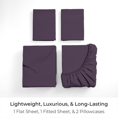 Mellanni Full Sheets Set - 4 PC Iconic Collection Bedding - Hotel Luxury, Extra Soft, Cooling Bed Sheets - Wrinkle, Fade, Stain Resistant (Full, Purple)