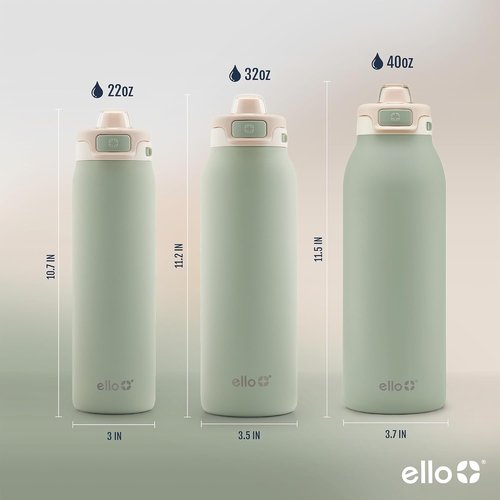Ello Insulated Stainless Steel Water Bottle - Quick Fill Lid, Leakproof Design | BPA-Free, Double Wall, 22oz/32oz/40oz