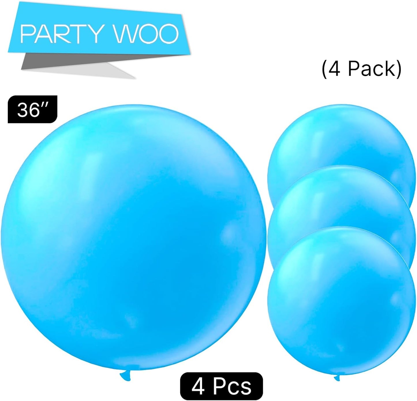 PartyWoo Light Blue Balloons - 36 Inch Pastel Latex Helium Balloons for Baby Shower & Birthday Celebrations
