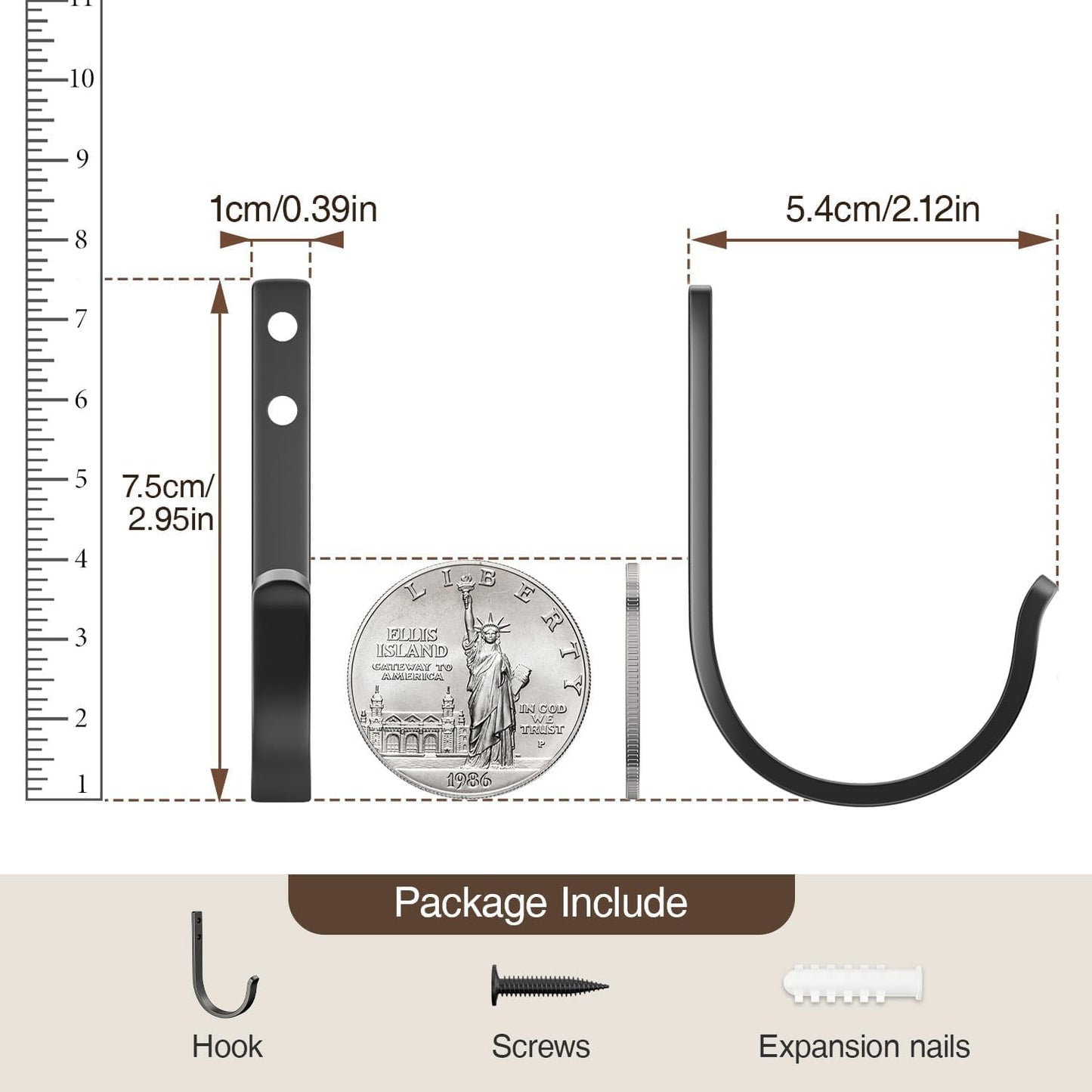 Skiennix Wall Hooks - 22LB Metal Hanger for Towel & Coat | 5 Pack, Black, Ideal for Outdoor & Indoor Use