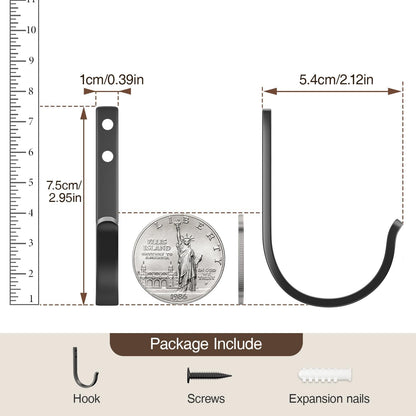 Skiennix Wall Hooks - 22LB Metal Hanger for Towel & Coat | 5 Pack, Black, Ideal for Outdoor & Indoor Use