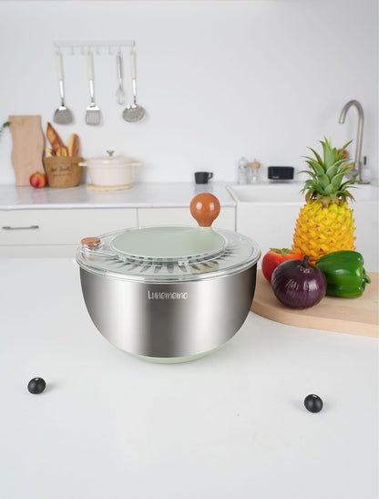 Stainless Steel Salad Spinner - 5.3 Qt Lettuce Spinner with Non-Slip Base & Drain | BPA Free