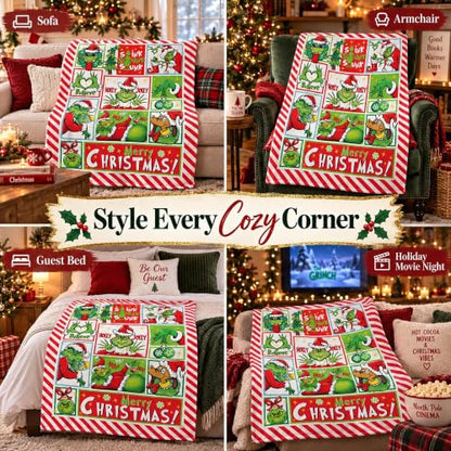 Christmas Cartoon Flannel Blanket - Holiday Throw Blanket for Home & Gifts