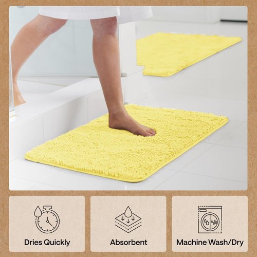 GORILLA GRIP Bath Rug Mat - Soft Absorbent Chenille | Quick Dry Microfiber, 36x24, Yellow