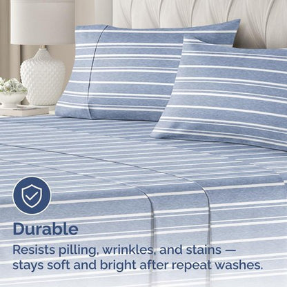 King Pillow Cases by [Brand Name] - Ultra Soft Hotel Quality Covers | Comfy, Wrinkle-Free - 4 Piece Set in Blue Stripes