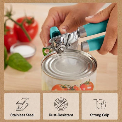 GORILLA GRIP Heavy Duty Can Opener - Stainless Steel with Comfortable Handle & Oversized Knob | Turquoise