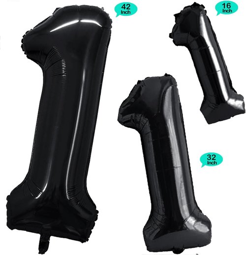 GOER Black Foil Number Balloons - Huge 1st Birthday & Anniversary Party Decorations | 3 Pcs (42", 32", 16")