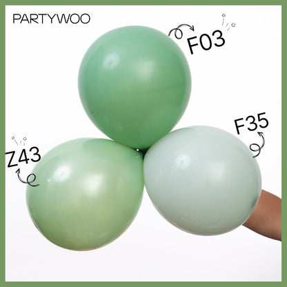 PartyWoo Pearl Light Green Balloons - 140-Piece Pastel Neon Green Balloon Arch Kit | Various Sizes for Baby Shower, Wedding, or Birthday Party Decorations