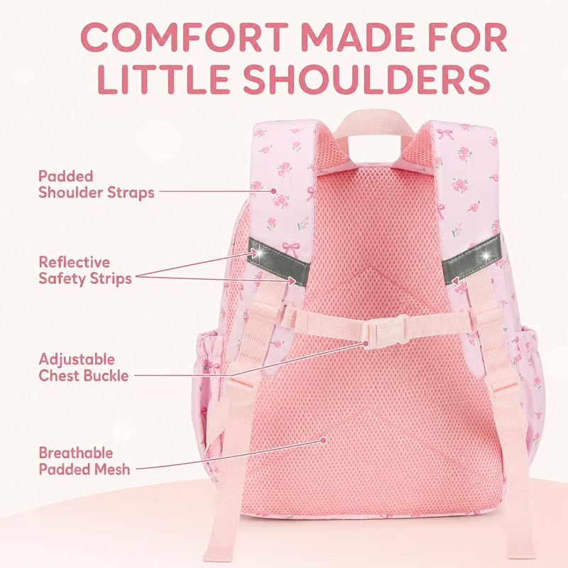 Preschool Backpack for Girls - Pink Floral Bow Kindergarten Bookbag (Variation: Pink Bow)