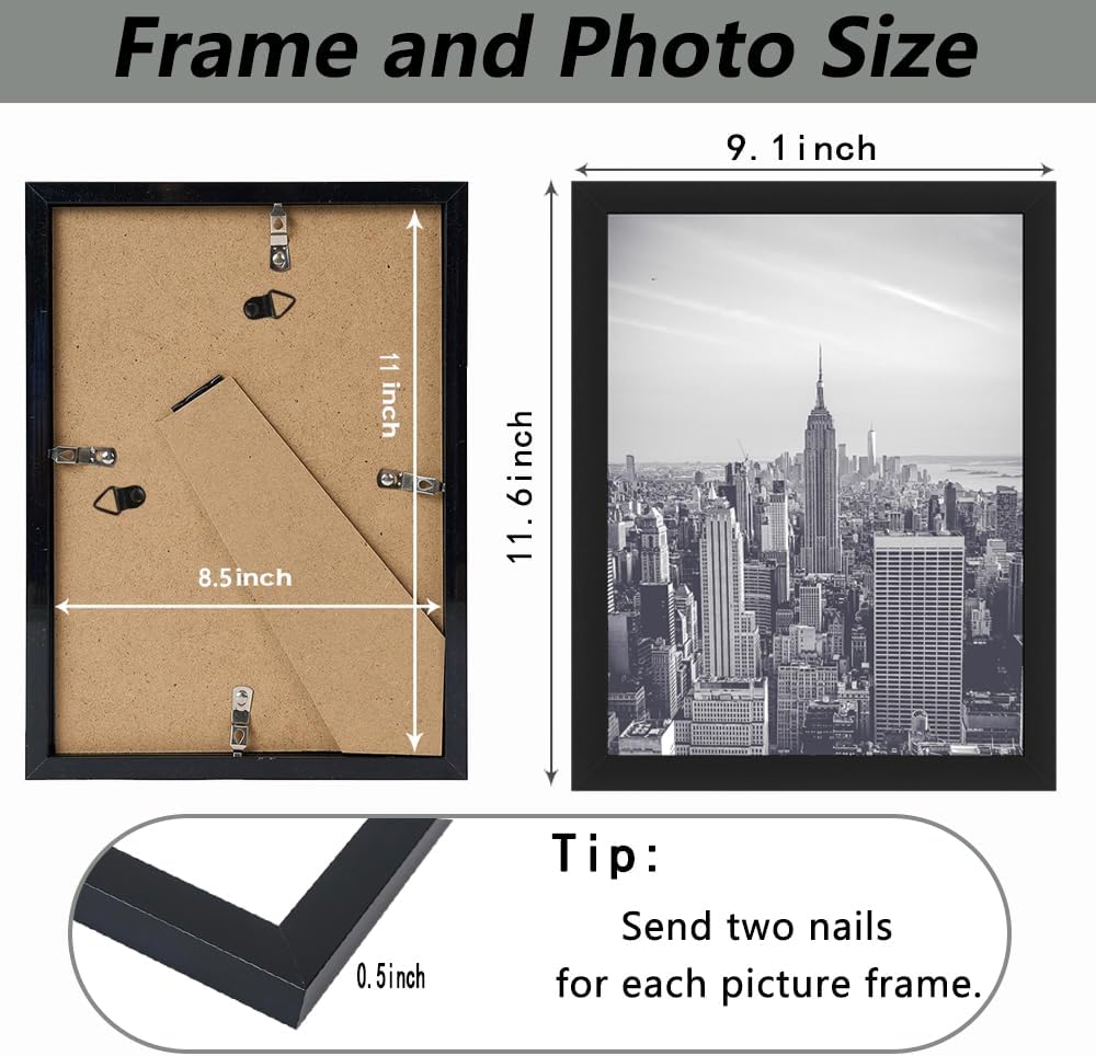 RUN HELIX 8.5x11 Picture Frame - Elegant Document & Diploma Display for Wall or Tabletop - Black