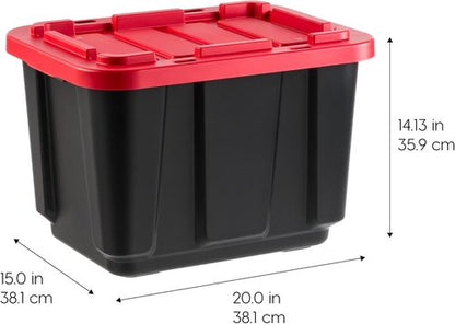 IRIS USA 12 Gallon Heavy Duty Storage Bins with Lids - 4-Pack Red Plastic Tote Containers for Organization